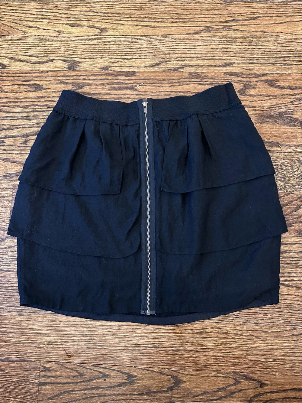 BCBGeneration Black Tiered Mini Skirt with Front Zip